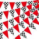 Tiamon 5 Pcs Racing Car Flag Banner Party Decorations Red Black White Checkered Triangle 49.2 Ft Flag Race Car Pennant Banner Garland Streamer for Birthday Baby Shower 2nd Two Fast Party Supply