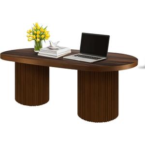 Farmhouse Coffee Table, Ellipse 47 in Wood Modern Center Accent Table, Mid Century Wooden Coffee Tables with Sturdy Base & Rounded Corners for Living Room (Rustic Brown)