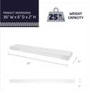 HIGH & MIGHTY 515613 Modern 36" Floating Shelf Holds up to 25lbs, Easy Tool-Free Dry Wall Installation, Flat, White