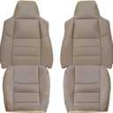 NLQR Tan Leather Driver & Passenger Side Bottom & Top Lean Back Replacement Seat Covers fit for Ford F250 F350 F450 F550 Lariat 2002 2003 2004 2005 2006 2007 Excursion 2002 2003 2004 2005