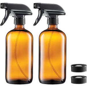 2 x Paksh Novelty Glass Spray Bottles Amber 2 Pack 16 Oz Refillable Container with Durable Leakproof Trigger Sprayer with Mist/Stream/Lock for Hair, Cleaning Products, Essential Oils, Aromatherapy, Water