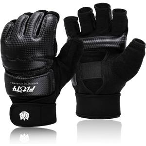 FitsT4 Half Mitts UFC MMA Training Boxing Punch Bag Kickboxing Sparring Grappling Martial Arts Muay Thai Taekwondo Wrist Wraps Support Gloves for Women Men Kids Black XL