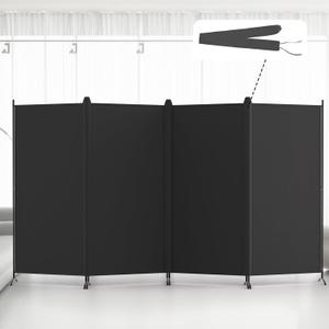 Kokorona 4 Panel Room Divider, 6FT Tall Folding Privacy Screen Wall Dividers, Portable Privacy Screen Freestanding Room Divider for Room Separation, Included - Cover Strips, Black, 136''W x 71''H