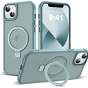 Compatible with iPhone 13 Case & iPhone 14 Case with Invisible Magnetic O-Ring Stand Translucent Phone Cases for 13 & 14 6.1" [Compatible with Mag-Safe][Great Grip Feeling], Pink