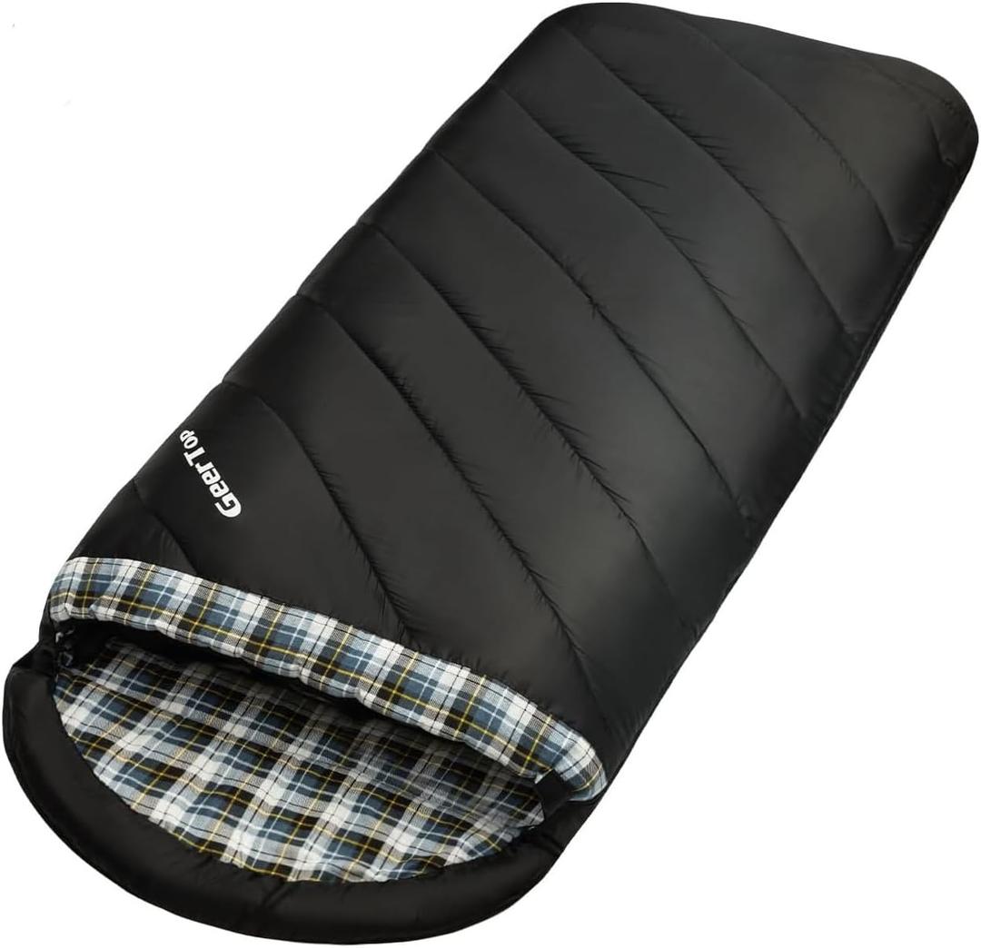 GEERTOP Flannel Sleeping Bag for Adults XXL 4 Season, 0 Degree Sleeping Bag for Winter Cold Weather (Black)