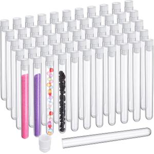 Hoteam 100 Pcs Clear Test Tubes with Lids Plastic Tube Plastic Vials for Scientific Experiments Party Supplies Birthday Candy Storage Seed Beads Powder Spice Liquid (White Lid,16 x 150 mm)