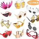 Funny Glasses Party Costume Masks, 12 Pack Cool Shaped Photo Booth Props Sunglasses