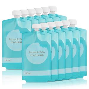 Kirecoo Reusable Baby Food Pouches - 12PCS 7oz Refillable Baby Food Storage Pouches, Squeeze Homemade Organic Applesauce Yogurt Smoothie Puree Storage for Kids Toddlers, Washable Freezer Safe