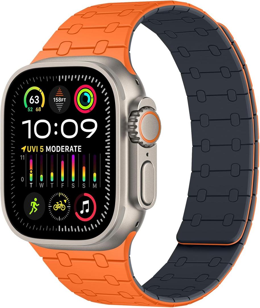 Amizee Magnetic Bands Compatible with Apple Watch Band 49mm 46mm 45mm 44mm 42mm 41mm 40mm 38mm Women Men, Sport Silicone Strap for iWatch Ultra 2 Series 10 9 8 7 6 SE 5 4 (49/46/45/44/42, Orange Mid)