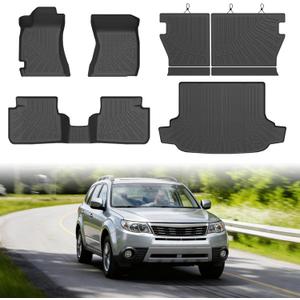 Forester Floor Mats - Car Mats for Subaru Forester 2009-2013, All Weather Full Set Cargo Liner with Backrest Mat for Forester Accessories, Heavy Duty Waterproof, Black