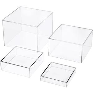 Set of 4 Crystal Clear Acrylic Boxes Cube Display Buffet Nesting Risers with Hollow Bottoms (5",6",7",8")