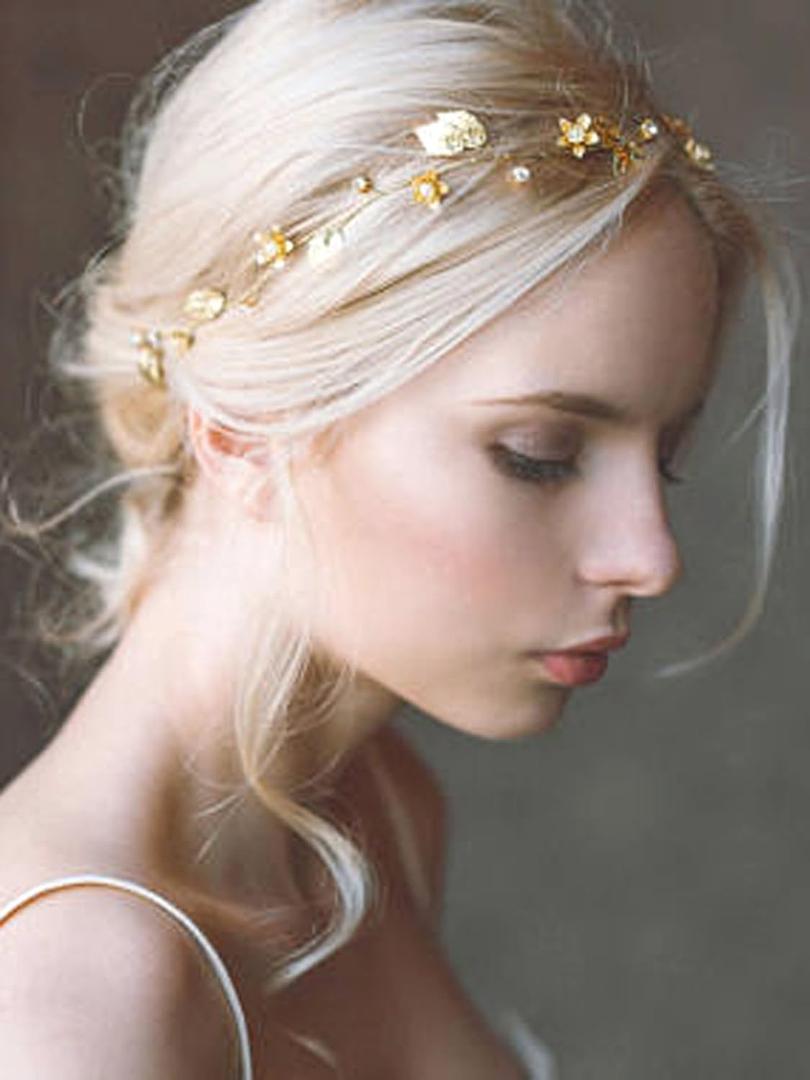 Yean Bride Wedding Hair Vine Headband Gold Leaf Bridal Accessories for Women (Gold)