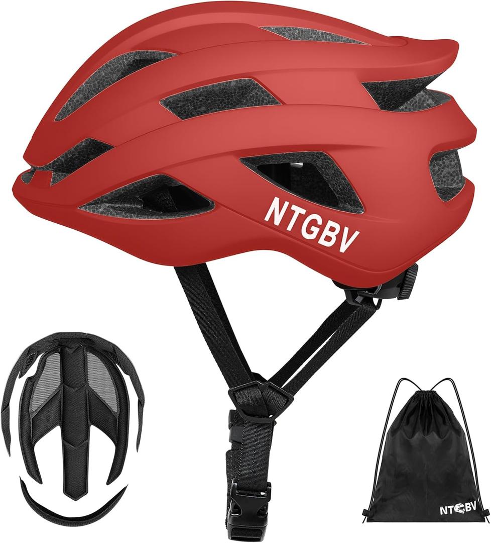 NTGBV Adult Bike Helmet for Men/ Women with Helmet Bag 2 Removable Moisture-Wicking Liners Adjustable Dial Comfort Fit Lightweight Shockproof CPSC 1203 Safety Certified for Road-Ready/ Urban-Commute/ MTB