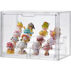 4 Tiers Clear Display Case, Plastic Storage Bins with 4 Tier Display Risers,Stackable Display Box for Figures Showcase (4 Tier-Large-1 Pack)
