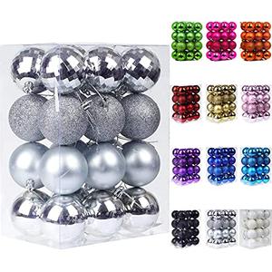 Emopeak 24Pcs Christmas Balls Ornaments for Xmas Christmas Tree - 4 Style Shatterproof Christmas Tree Decorations Hanging Ball for Holiday Wedding Party Decoration (Silver, 1.6"/4.2CM), 2 Pack