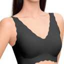 Ubras Deep V Seamless Bras for Women Scalloped Wireless Bralette Comfortable Soft Everyday Sleep Bras Smart Size L