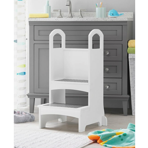 whitmor High-Rise Step-Up - White: Two Step Stool with Handles and Safety Non-Slip Treads and Anti-Tip Feet for Kids and Adults- Quality Learning Furniture