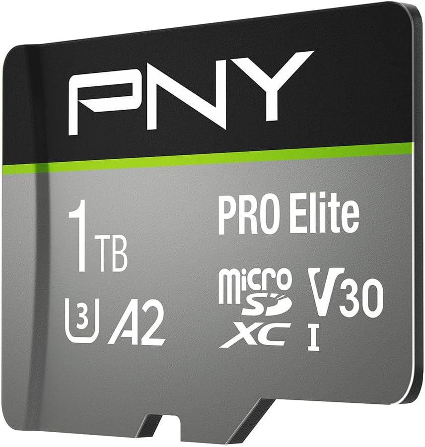 PNY 1TB PRO Elite Class 10 U3 V30 microSDXC Flash Memory Card - 100MB/s, Class 10, U3, V30, A2, 4K UHD, Full HD, UHS-I, Micro SD