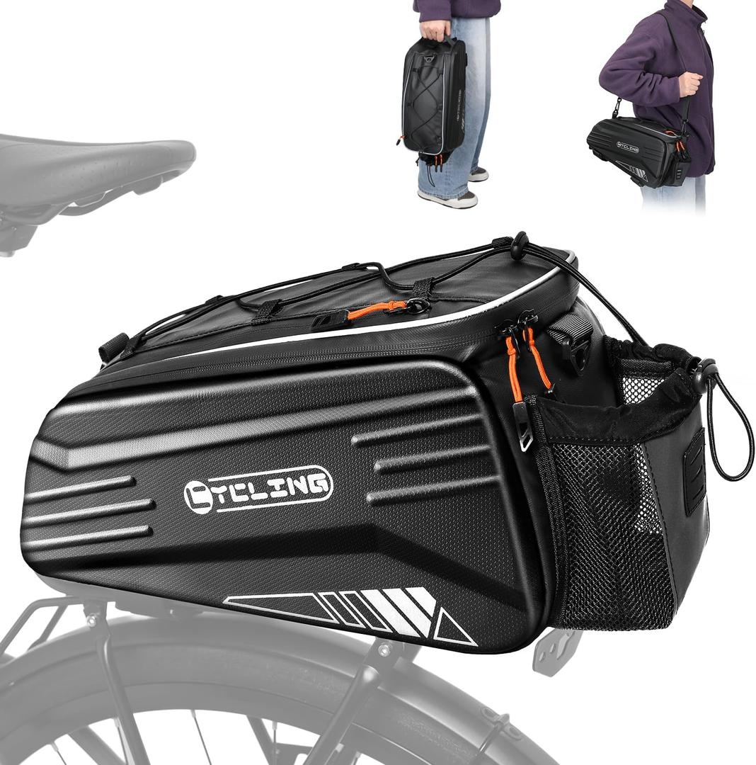 WOTOW Bike Rear Rack Bag - Hard Shell Waterproof Bike Trunk Pannier with Shoulder Strap, 8.6L Large Area Reflective Bicycle Ebike Rear Rack Saddle Seat Bag for Travel Outdoor Cycling