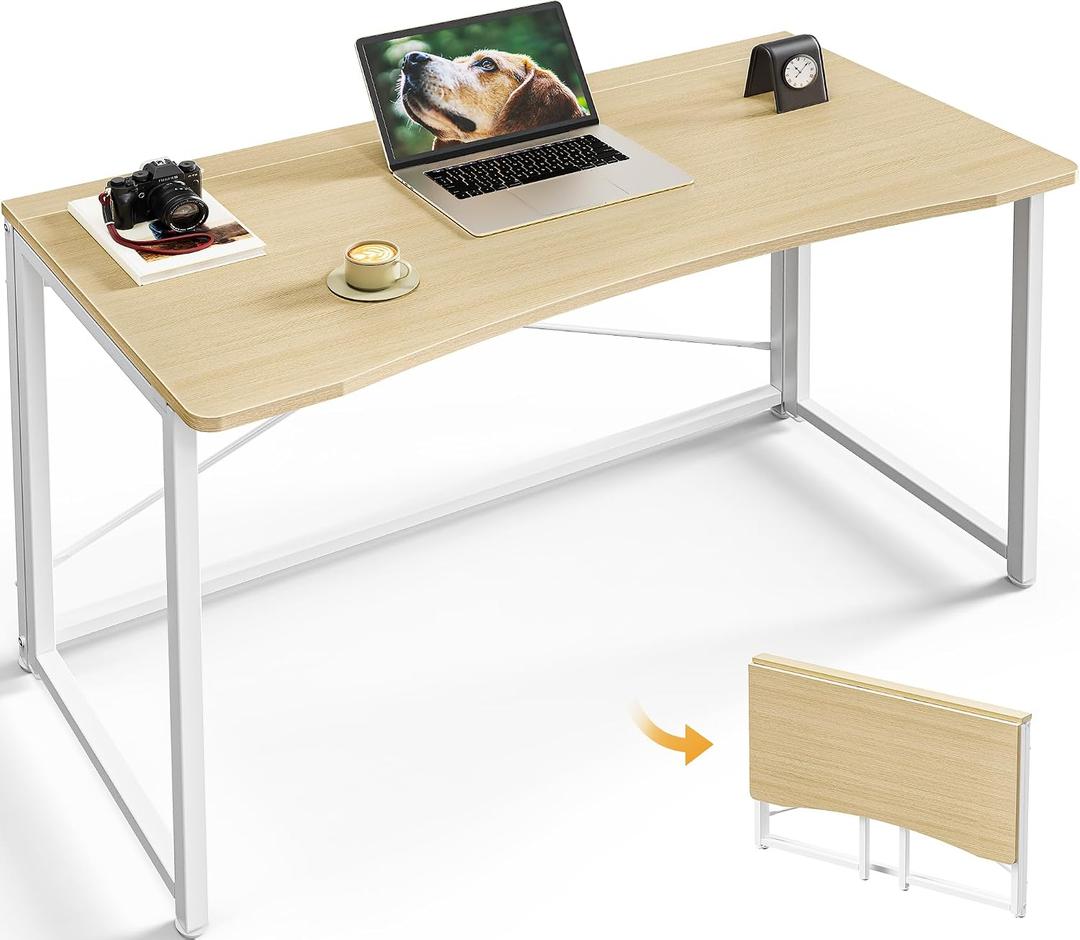 Huuger Folding Desk for Small Spaces, 39.3 Inch Foldable Computer Table, for Home Office, Study, Bedroom, Dorm, Space Saving, Small Writing Work Office Computer Desk, Easy to Fold, Oak, 18.9"D x 39.4"W