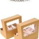 qiqee Brown 6 Cupcake Boxes with Window 30 Auto pop up Packs Cupcake Box 9.4"x6.1"x3.3" Bakery Boxes For Cupcakes Carrier, Cupcake Containers