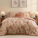 Queen Comforter Set-7 Pieces Terrecotta Floral Bed in a Bag | Floral Bedding Set for All Season, Soft Lightweight Cottage Queen Bedding Sets with Sheets, Pillowcases & Shams