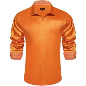 DiBanGu Mens Satin Dress Shirts Casual Long Sleeve Button Down Shirt Regular Fit Wrinkle Free Shiny Shirts for Men Party Prom Size S