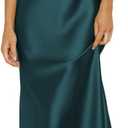 Summer Satin Spaghetti Strap Cowl Neck Backless Midi Dresses for Women Elegant Tie Low Back Ruched Cocktail Dress (Large, Deep Green)