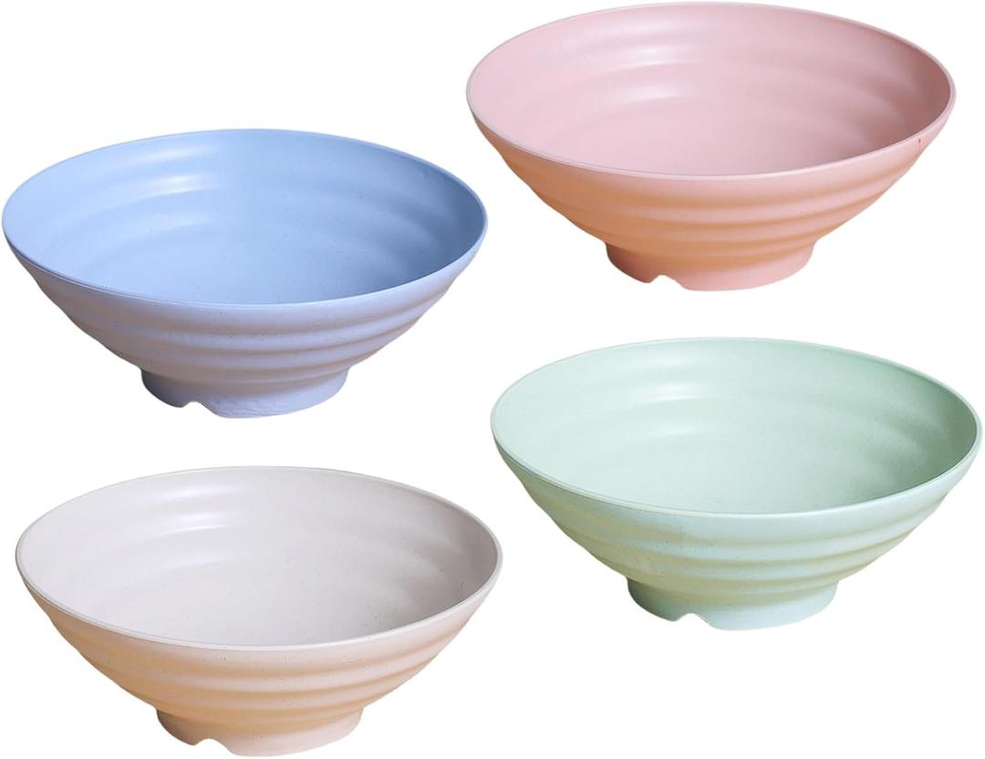 Incauca 74oz Unbreakable Cereal Bowls Set of 4, Wheat Straw Fiber Rice Bowls, Japanese Ramen Noodle Soup Bowl, Lightweight Salad Bowls for Serving Fruit Pasta Snack Dessert, Dishwasher Safe, 4 Colors