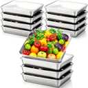 12 Pcs Stainless Steel Food Storage Containers with Lids, 71 Oz Metal Lunch Bento Box Reusable Stackable Meal Prep Container for Kitchen Picnic Travel, Freezer& Dishwasher Safe (Clear)