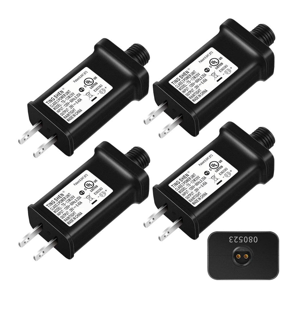 Enhon 4 Pack 29V Class 2 LED Power Supply, UL Certification LED Transformer Replacement, IP44 Waterproof Low Voltage US Plug Adapter for LED String Light Christmas Xmas Tree Light, Black(TS-13W29V)