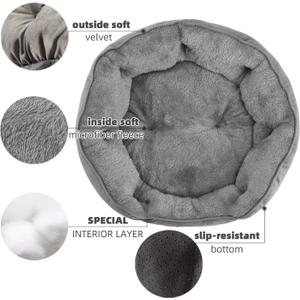 Asvin Dog Bed, Indoor Cat Beds, Pet Bed for Puppy Kitten, Extra Soft and Machine Washable with Non-slip Water Resistant Oxford Bottom, Grey, S