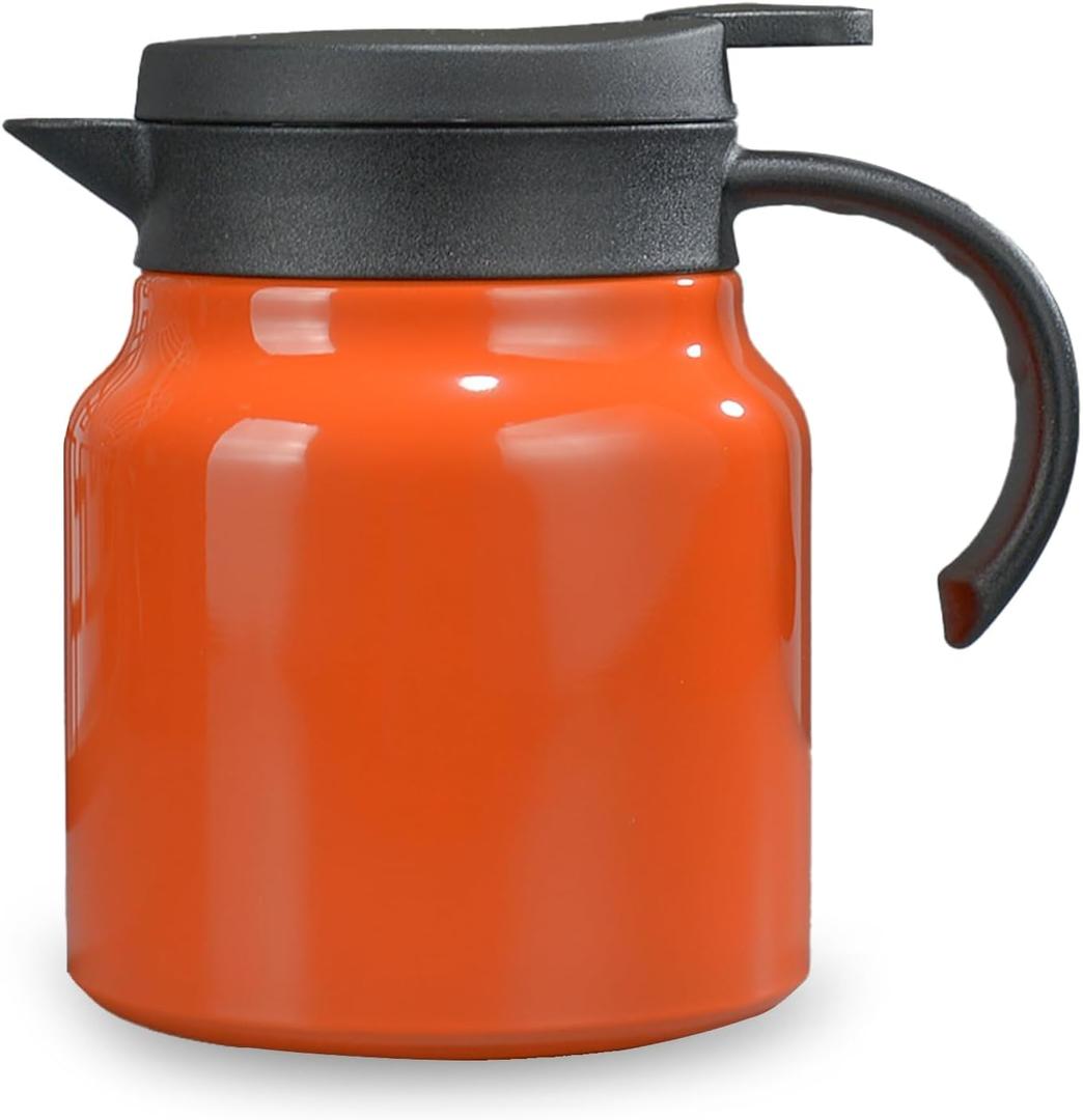 27 oz Single Stainless Steel Thermal Coffee Carafe, Double Wall Vacuum Insulated Creamer Container, Beverage Dispenser for Milk and Hot Chocolate, Tea Pot (Orange) 