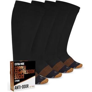 Doctor's Select Copper Plus Size Compression Socks Wide Calf - 2 Pairs | 20-30mmHg Extra Wide Calf Compression Sock Women | Copper Socks for Swelling, Varicose Veins | Extra Wide Calf Compression Sock | Black Wide Compression Socks for Women & Men