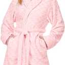 PAVILIA Womens Robes Kimono, Knee Length Plush Fluffy Winter Shower Bathrobe, Soft Fuzzy Cozy Warm with Pockets (Large-X-Large, Light Pink)