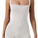 QINSEN Womens Strappy Square Neck Tank Top Tummy Control Bodycon Stretch Shorts Jumpsuit Rompers (White, S)