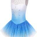 EQSJIU Ballet Leotard for Girls Dance Gymnastics Toddler Sparkly Dance Dresses Outfits Tutu Skirted Leotard Kids 1-10 Years (6-7 Years, Snow Blue)