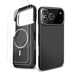 Aramid Fiber Case for iPhone 17 Pro Max 6.9", Compatible with MagSafe, 0.02" Ultra-Slim 600D Carbon Fiber, Thin & Light, Case-Free Touch, Minimalist, Black+Grey Twill (for iPhone17 Pro Max)