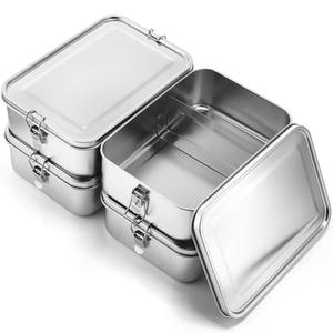 Umigy 4 Pcs Stainless Steel Food Containers 2400ml Metal Bento Lunch Box Stainless Steel Food Storage Containers, Lockable Clips to Leak Proof, Reusable Dishwasher Snack Boxes for Work