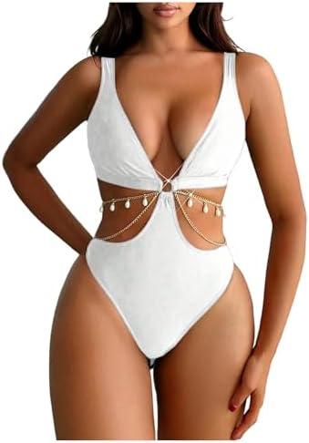 OYOANGLE Women's One Piece Swimsuit Ring Linked Cut Out Bathing Suit High Cut Swimwear, Size Large