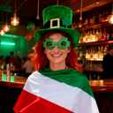 Leprechaun Costume Set, St Patricks Day Hat Flag Cape Glasses Suspenders Beard Bow Tie for Adult (Green)