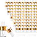 Comrzor 100 Pack 1ml Clear Glass Dropper Bottles with 4 Pcs Plastic Droppers, Mini Sample Dropper Bottles for Essential Oils Perfume Cosmetic Liquid, Empty Travel Sample Vials with Gold Cap