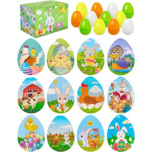 QLINLEAF 12 Pack Filled Easter Eggs with Puzzle inside for Easter Basket Stuffers Filler School Classroom Activities Party Favors