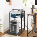 3-Tier Printer Stand with Shredder Shelf, 20" L x 14" W x 34" H, Floor-Standing Printer Stand with Power Outlet, Desk Side Printer and Shredder Stand with Storage, Black Office Storage Shelf Rack
