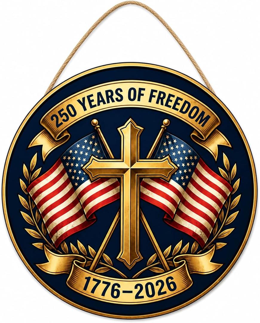 250th Anniversary Door Sign - 1776-2026 USA Semiquincentennial Patriotic Wreath, 4th of July Wooden Door Hanger, Independence Day Wall Decor for Home Front Porch Outdoor Hanging Ornament - D08