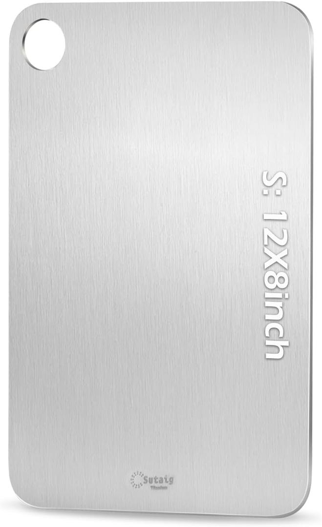 Titanium Cutting Board, 12 Non Toxic Cutting Boards for Kitchen - Cutting Edge Hygiene & Durability, Double Sided Pure Titanium Cutting Mat for Meat Fruit & Vegetable, S Size