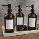 Set of 3 Amber Glass 16.9oz Soap Dispensers with 22 White Labels Bathroom Liquid Bottle Container with Black Pump