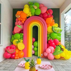 Fruit Balloon Garland Arch Kit Pink Rose Red Yellow Green Orange Balloons with Watermelon strawberry Lemon Orange Foil Balloons for Twotti Fruity Party Decorations Sweet Birthday Party