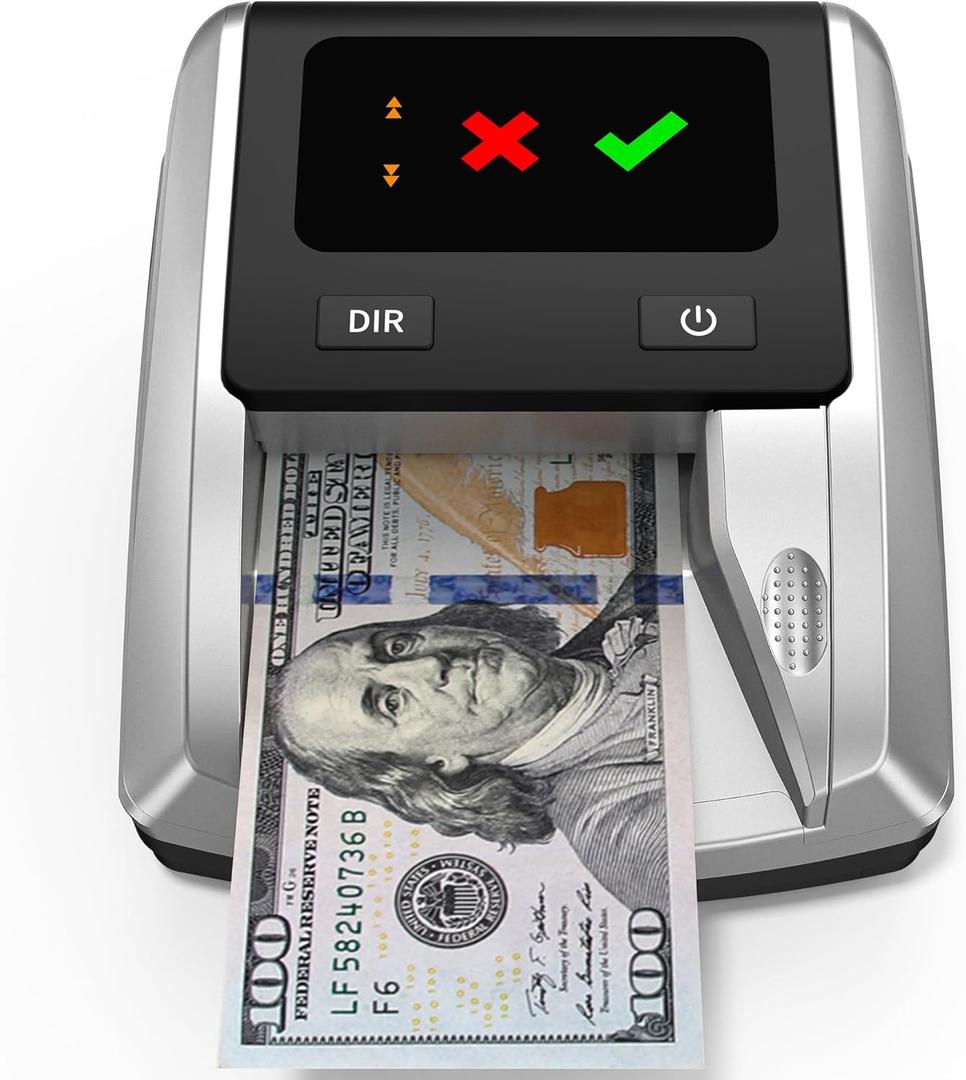 PONNOR AL-135 Counterfeit Bill Detector Money Checker Machine Automatic 4-Way Orientation & Pass/Fail Indicator Portable Fake Currency Reader with UV, Magnetic, Infrared