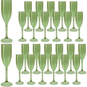 Plastic Champagne Flutes Set of 24, Green Pure Acrylic Glasses Goblets Cups Shatterproof Reusable, for Wedding Christmas Party Mimosa Bar Anniversary Event Drinks